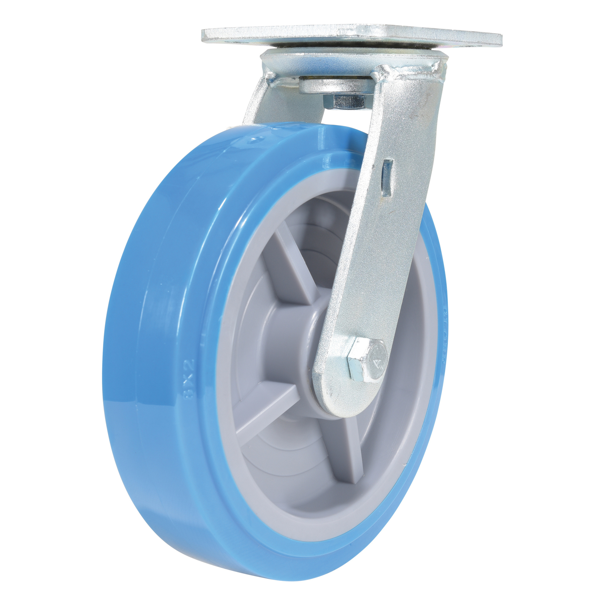 Vestil Polyurethane Swivel Caster 8 In. Diameter x 2 In. Width 925 Lb. Capacity Light Blue/Gray